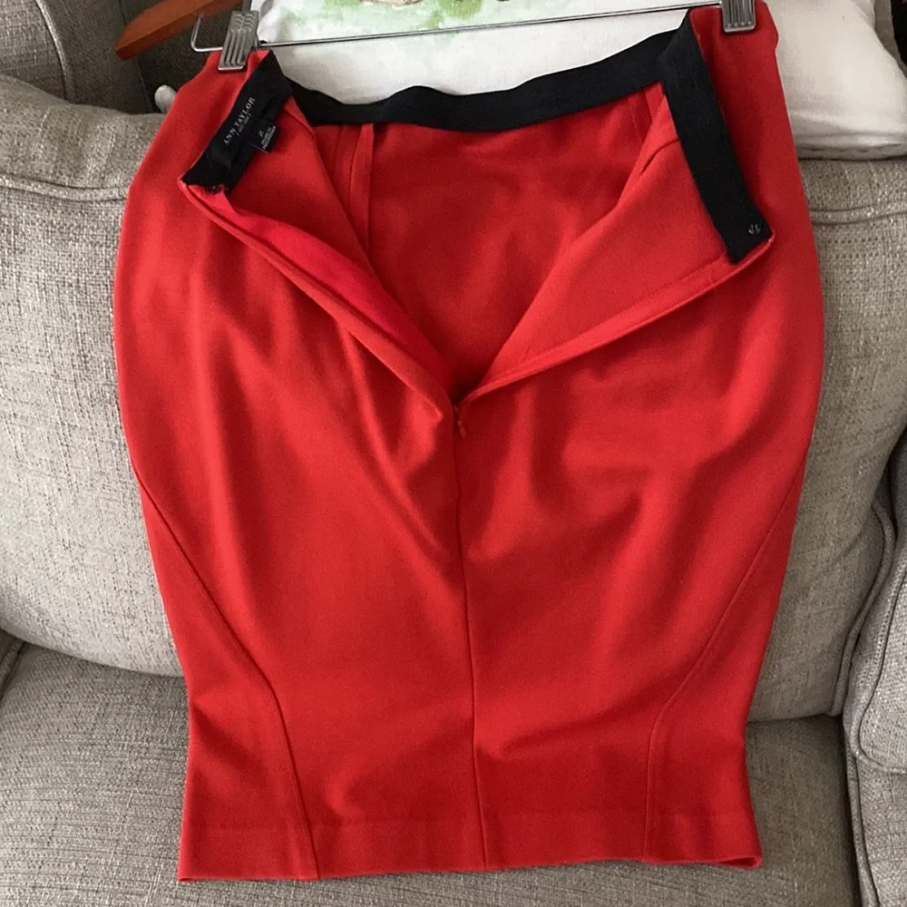 Ann Taylor Red Ponte Knit Pencil Midi Skirt